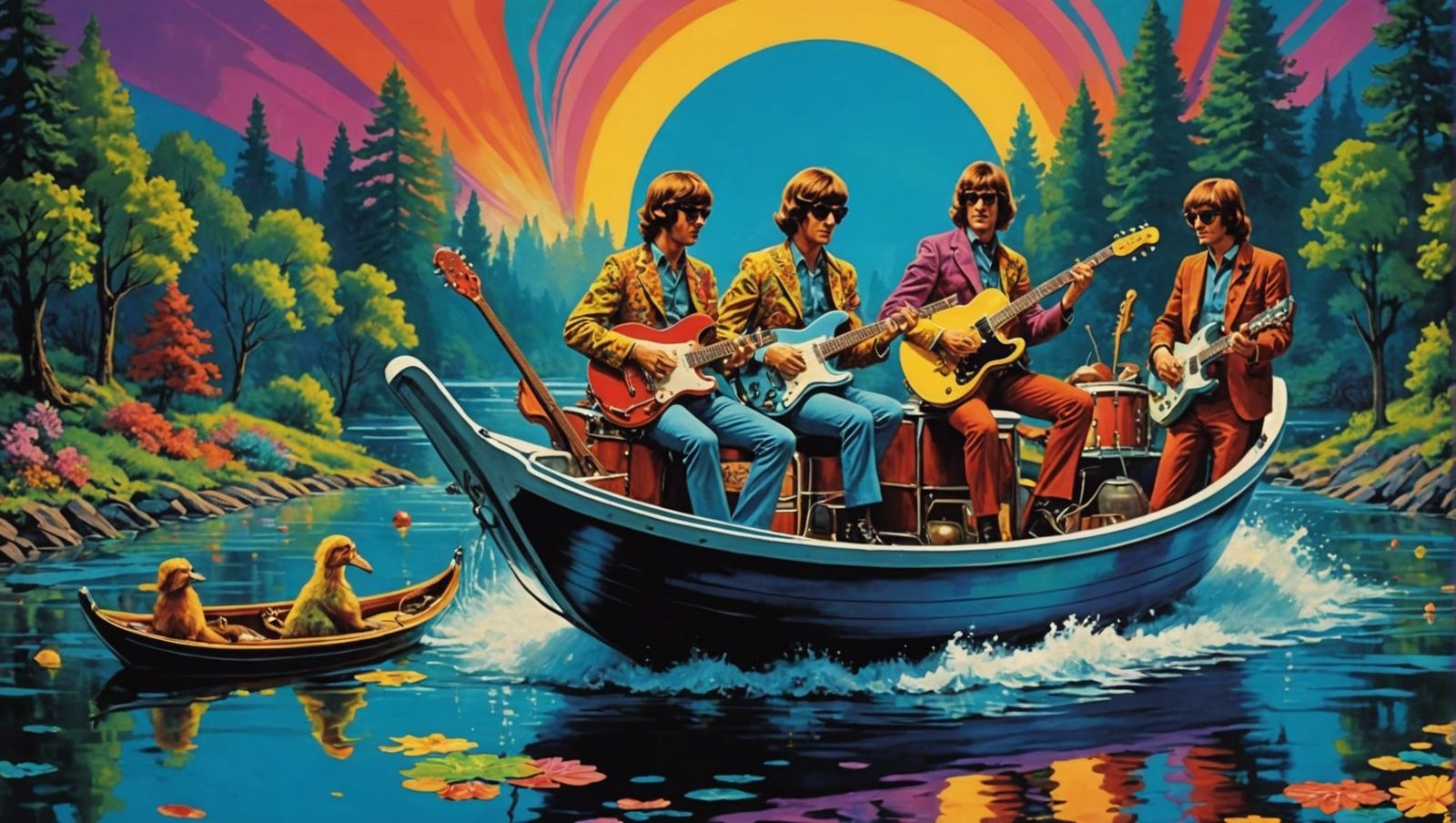 Psychedelic Rock Band on a Vibrant River