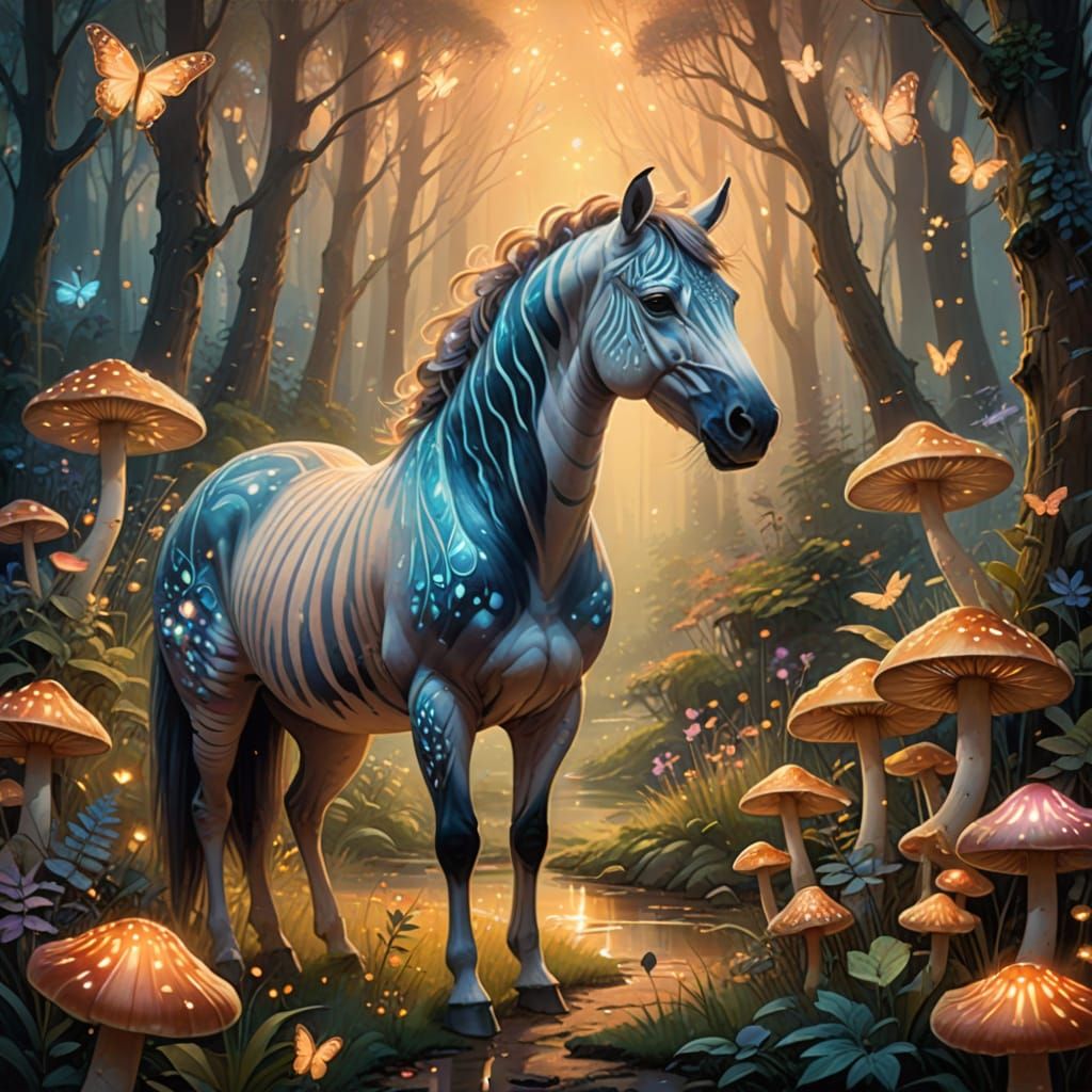 Ethereal Quagga in Whimsical Fantasy Landscape