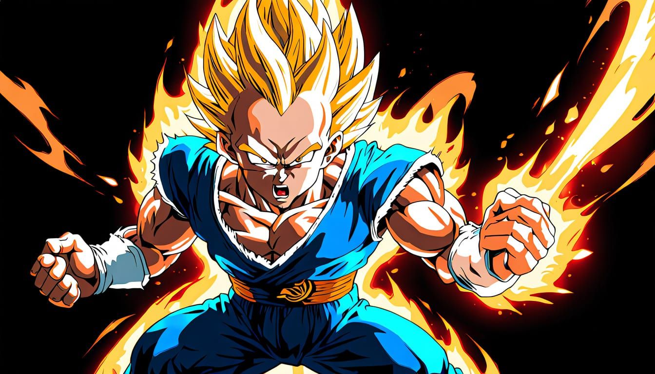 Vegeta Powering Up with Golden Aura in Anime Style