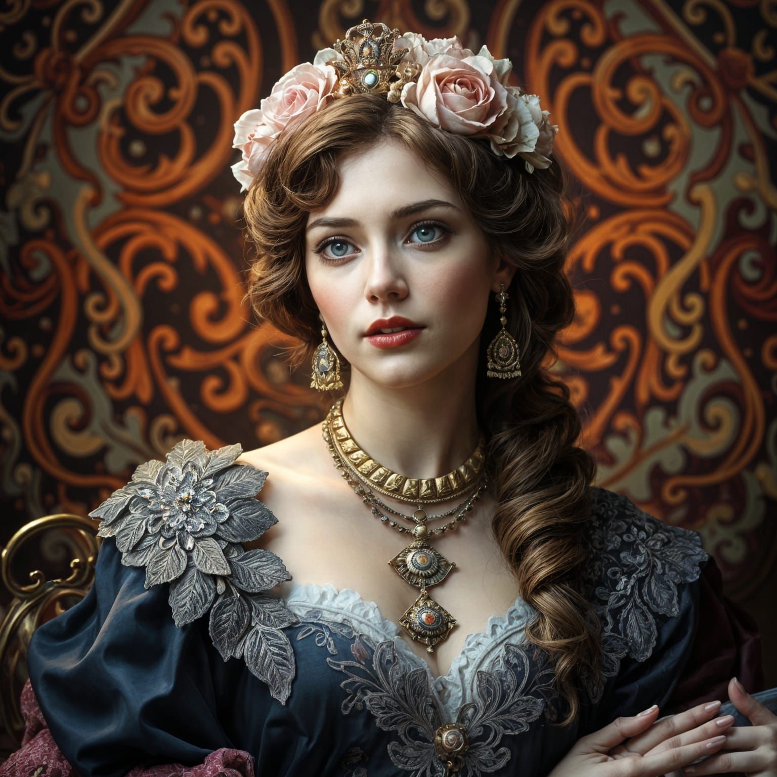 Detailed Portrait of a Woman in Art Nouveau Style