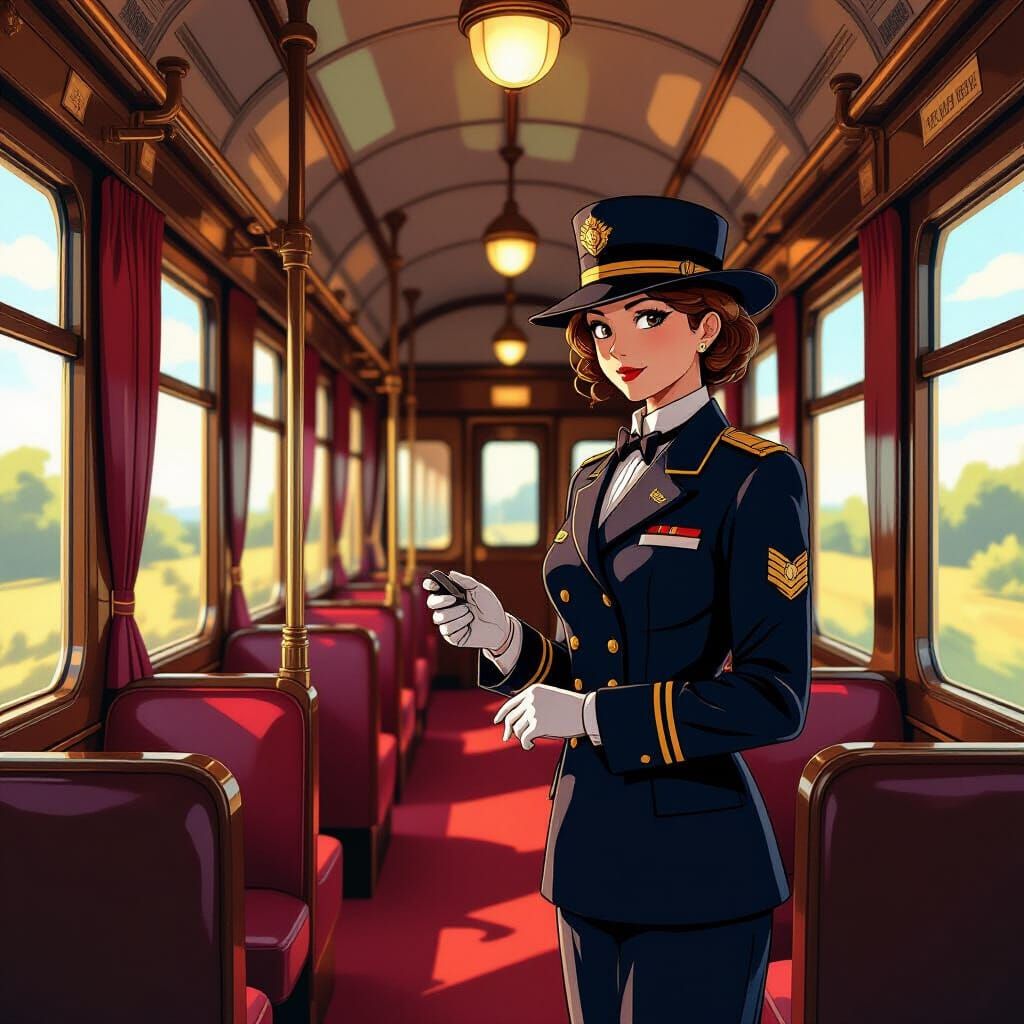 Elegant Ticket Collector on 1920s Luxury Train