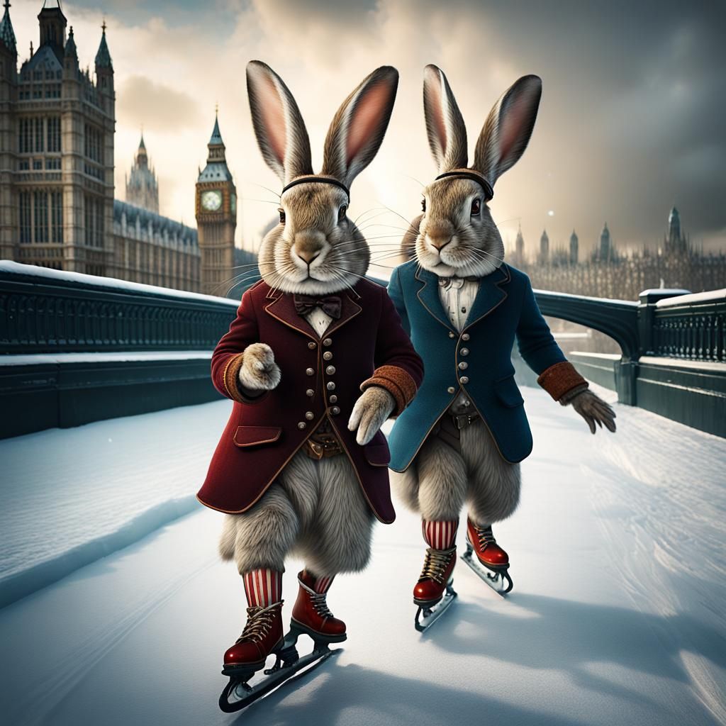 Rabbits Ice Skating on the Thames: Winter in London