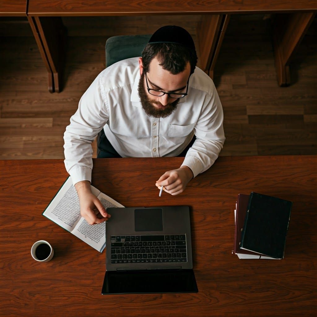 Haredi Yeshiva Student Studies in Modern Study Hall