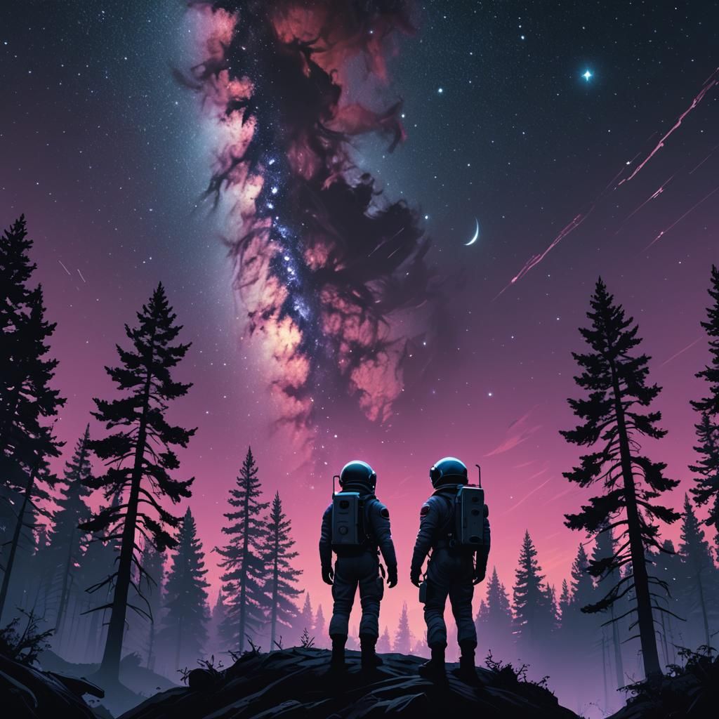 Astronaut Under Starry Sky in Science Fiction Style