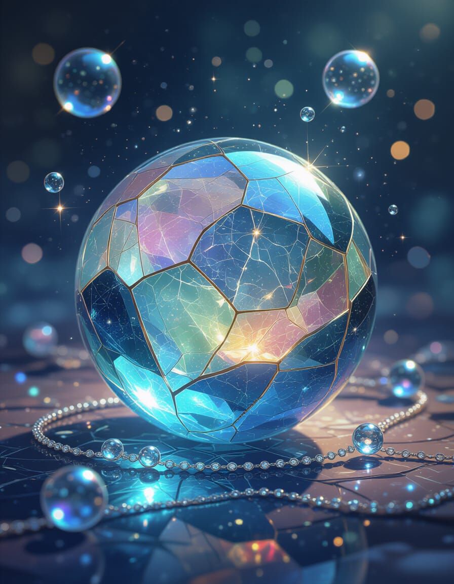 Aquamarine Sphere with Crushed Marbles and Luminescent Bubbl...