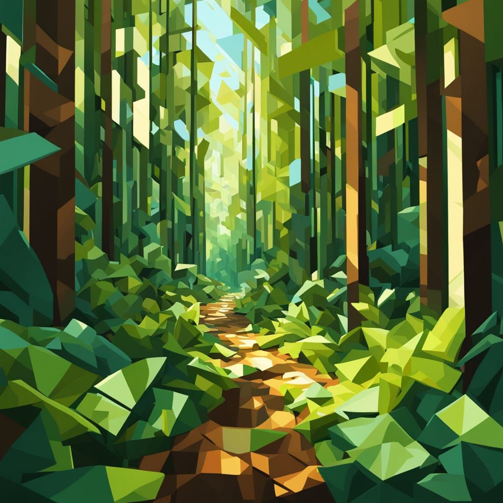 Cubist Forest Landscape with Angular Forms