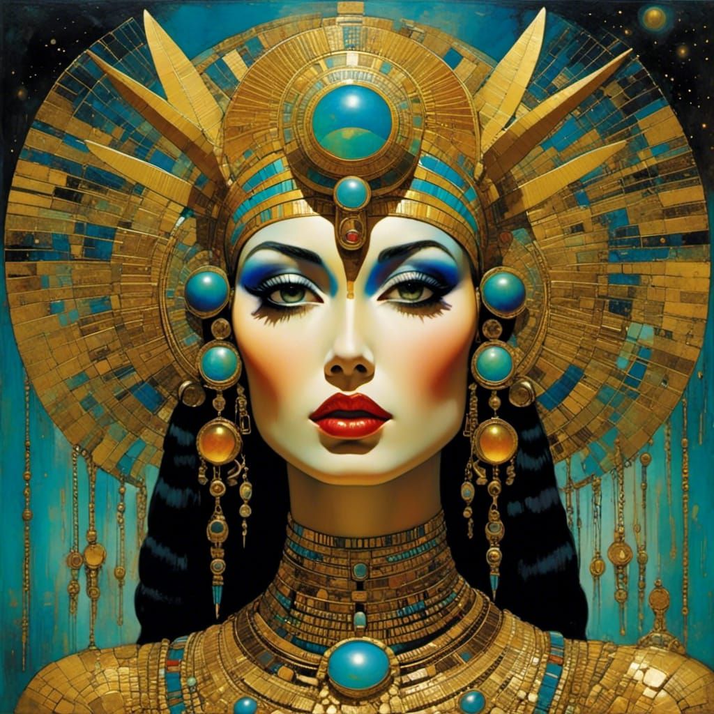 Art Deco Alien Cleopatra in Klimtpunk Style