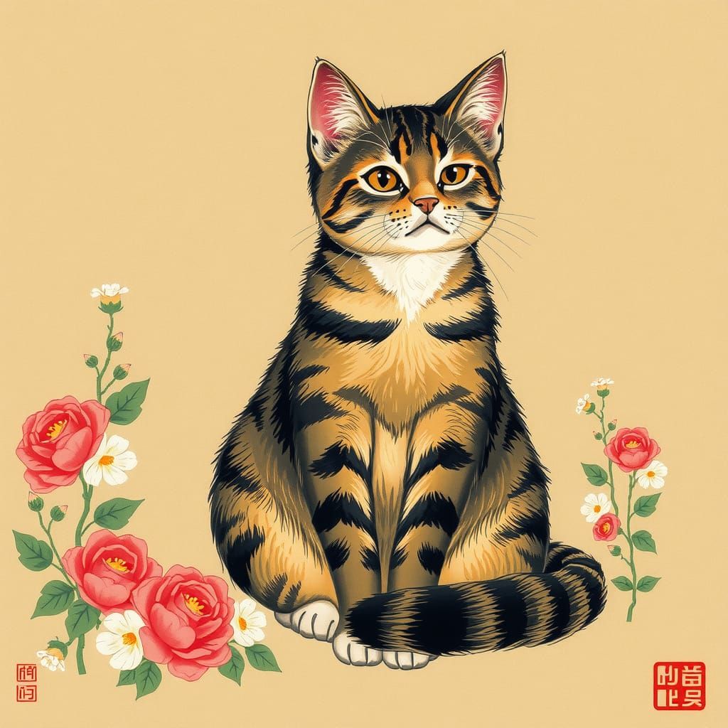 Cat Portrait in Traditional Chinese Painting Style