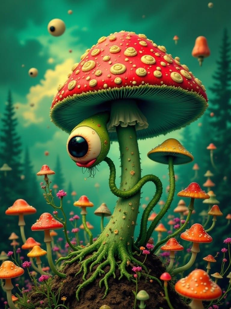 Vibrant Psychedelic Dreamscape Unveils Ethereal Mushroom