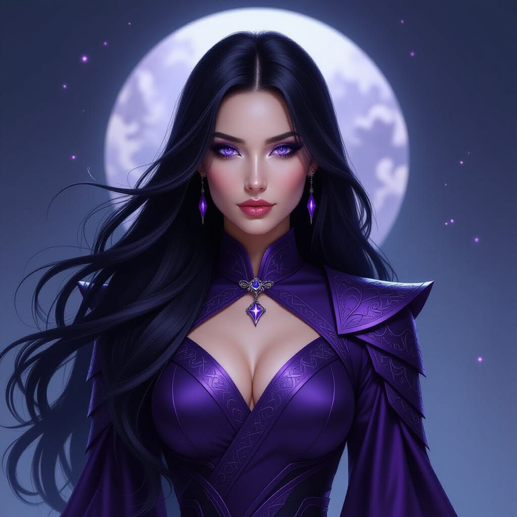 Mysterious Woman with Cosmic Hair and Silver Eyes