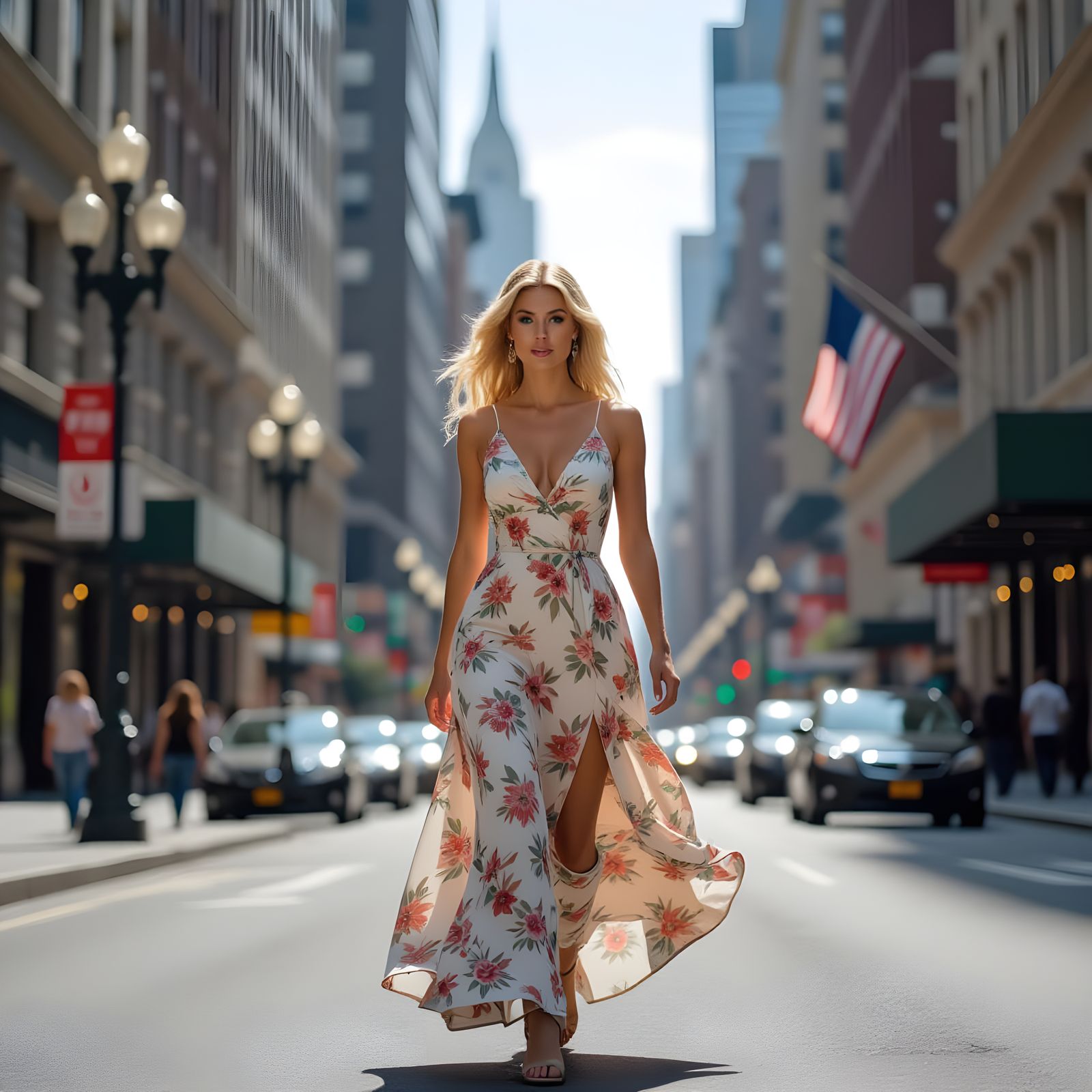 Blonde Woman in Sundress: Cinematic City Scene