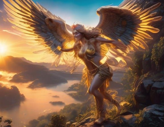 Lorikeet in Flight: Golden Sunlight and Dramatic Skies