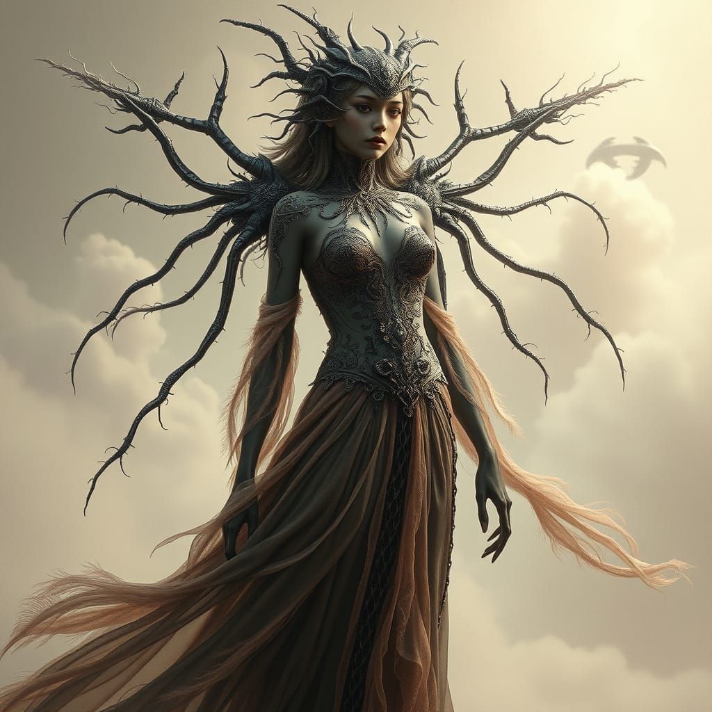 Ethereal Androgynous Figure in Dreamy, Surreal Landscape