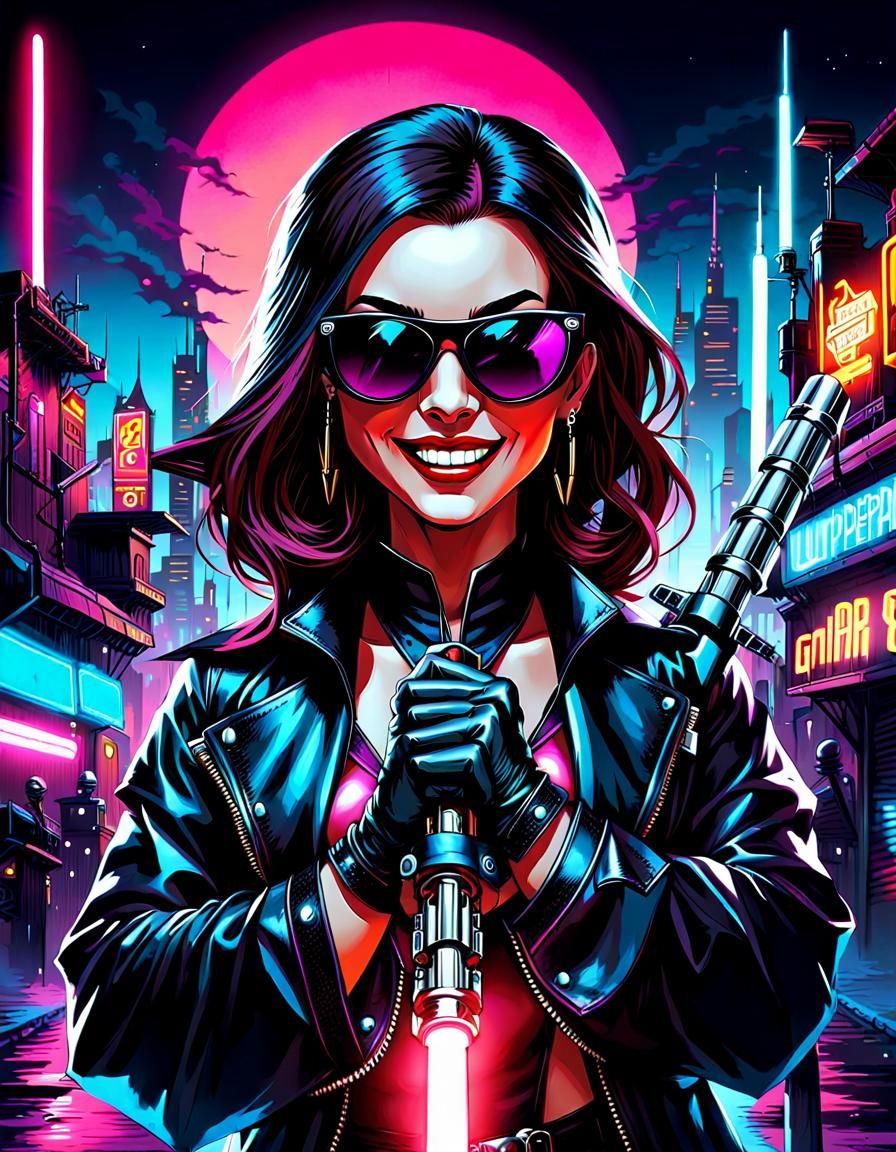 Vampire with Lightsaber in Cyberpunk Graffiti City