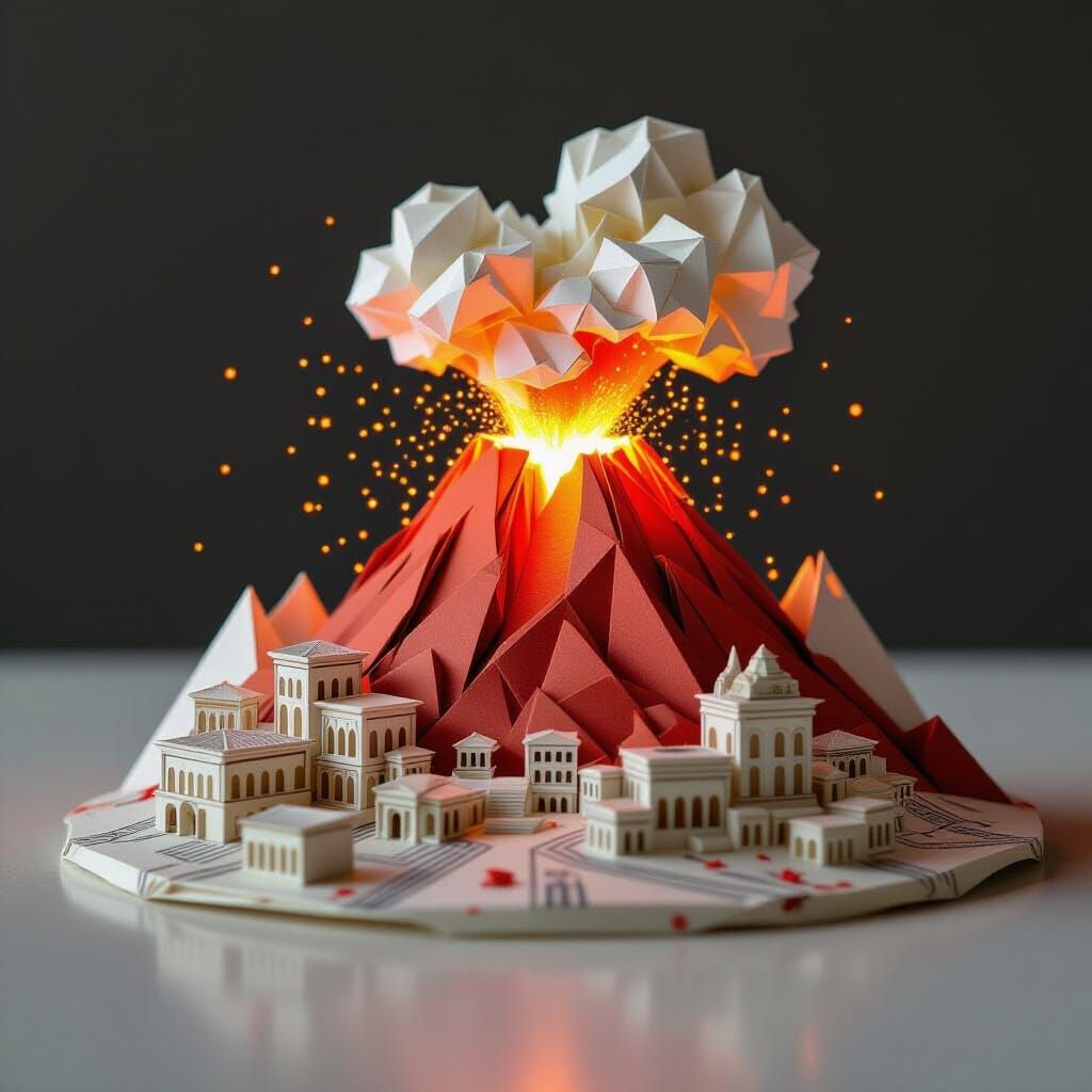 Origami Vesuvius Eruption and Pompeii Destruction