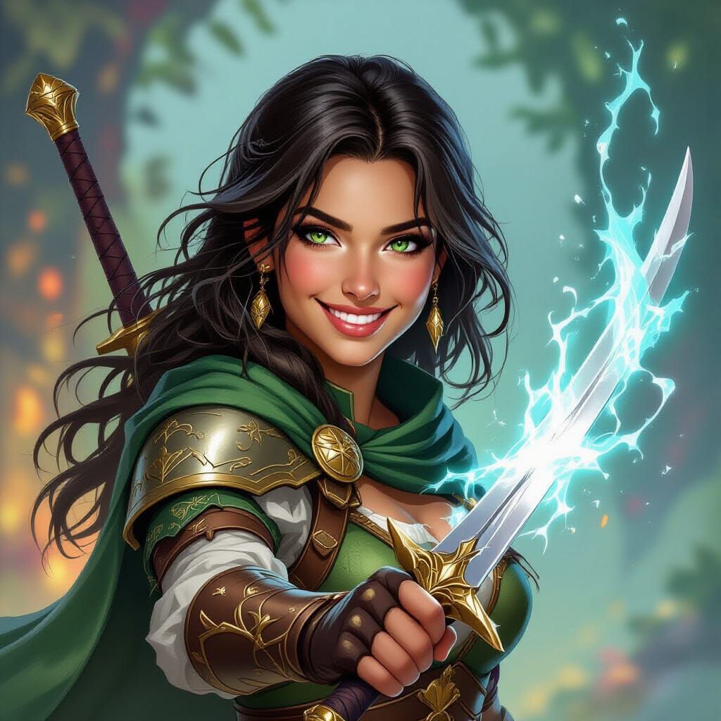 Jovial Warrior Woman Casting Spell in Fantasy Art Style