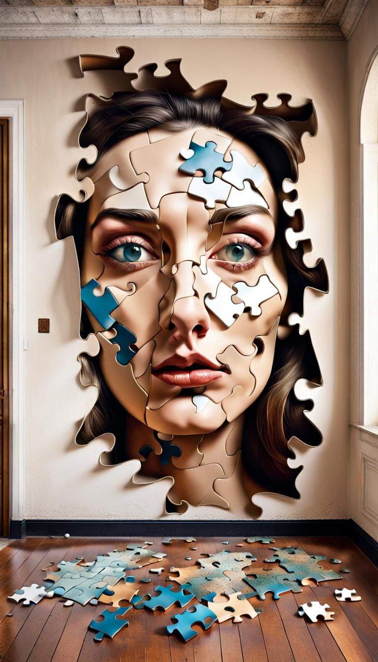 Surreal Puzzle Face in Surrealist Style