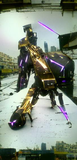 Cyberpunk Mecha Warrior with Laser Rifle