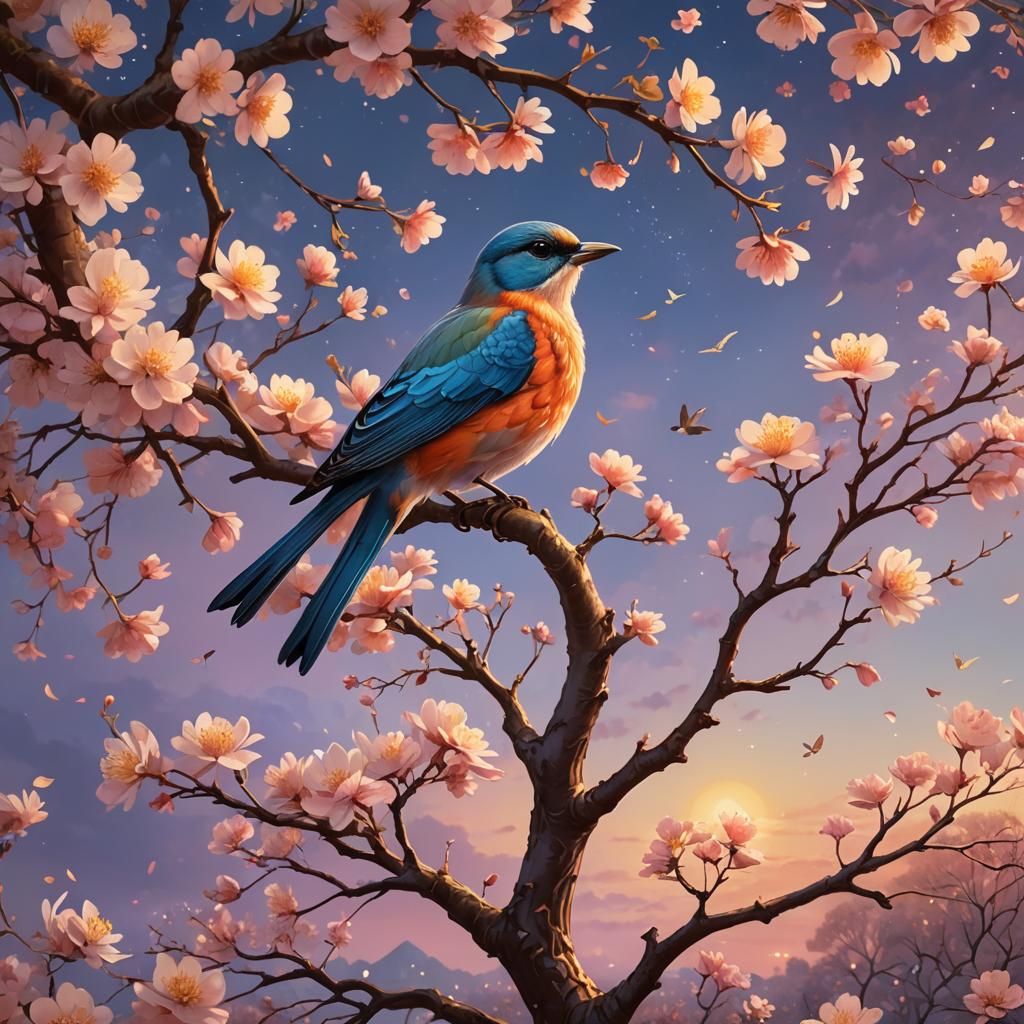 Blossom Tree Bird: Fantastical Art Nouveau Concept