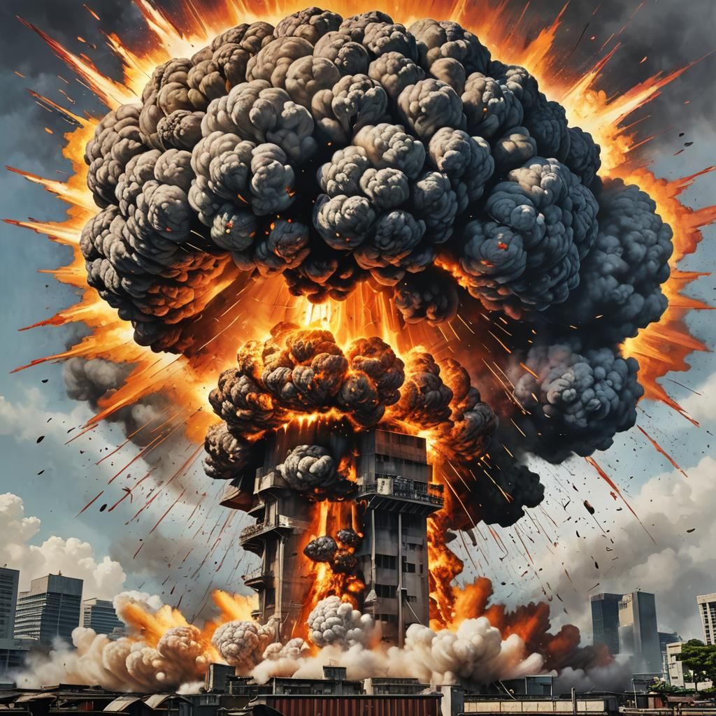 Hyperrealistic Nuclear Explosion over City, Splash Art