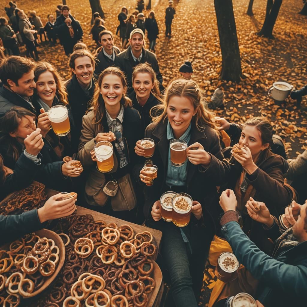 Oktoberfest Celebration with Beer and Pretzels