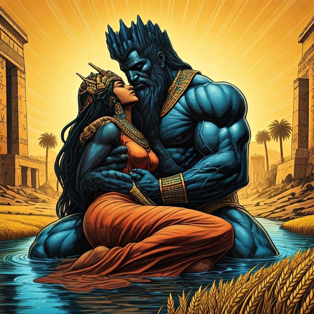 Enki and Ninhursag in Epic Comic Style