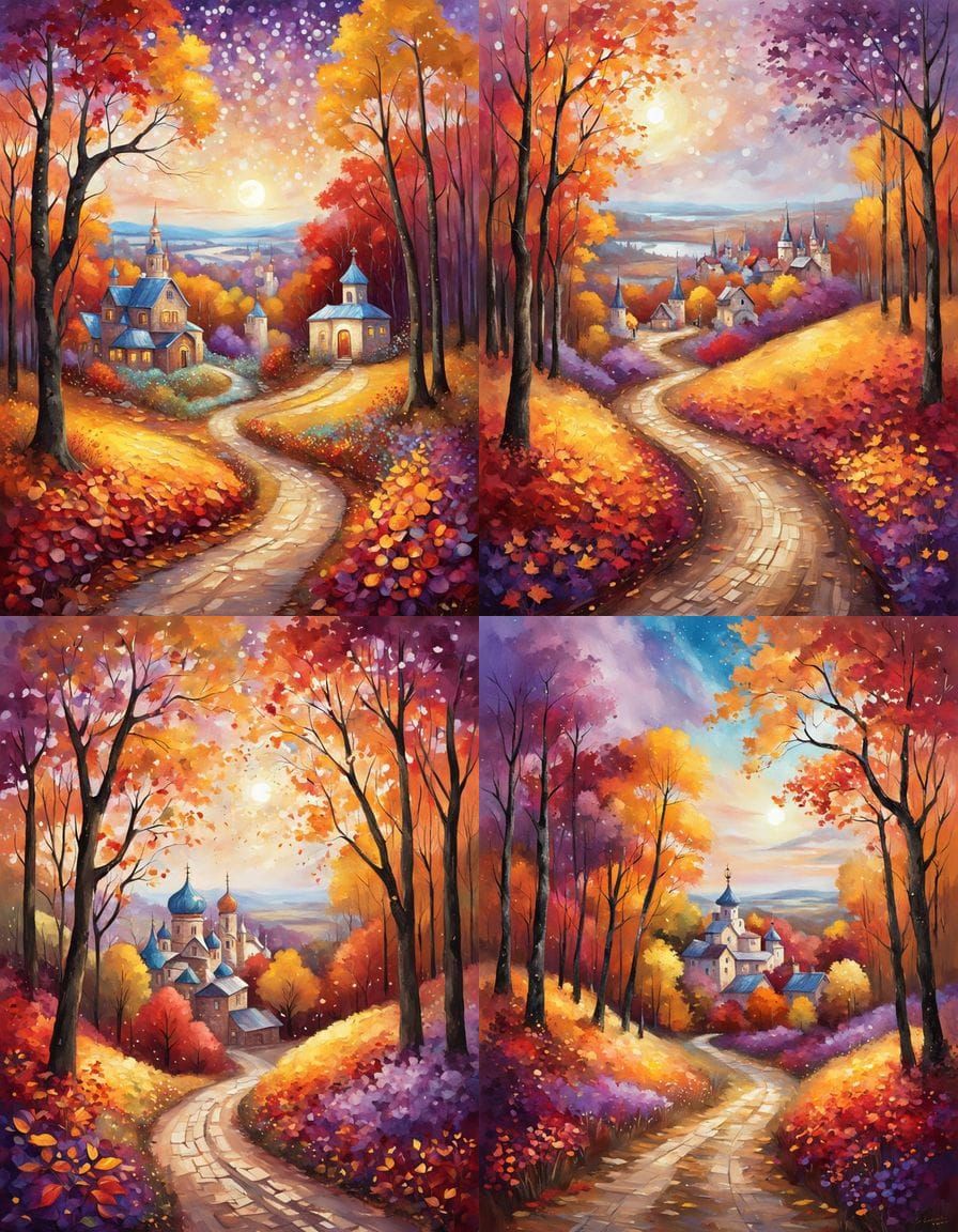 Picturesque Autumn Landscape with Russian Village