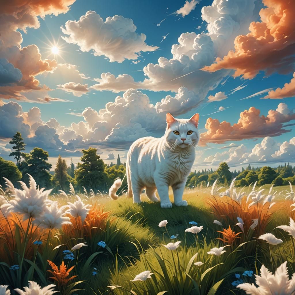 Cat Clouds over Fantasy Landscape, Digital Matte Painting