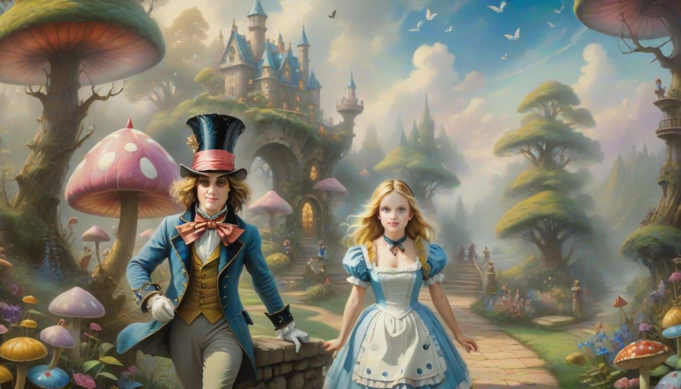 Alice in Wonderland in Gouache Style