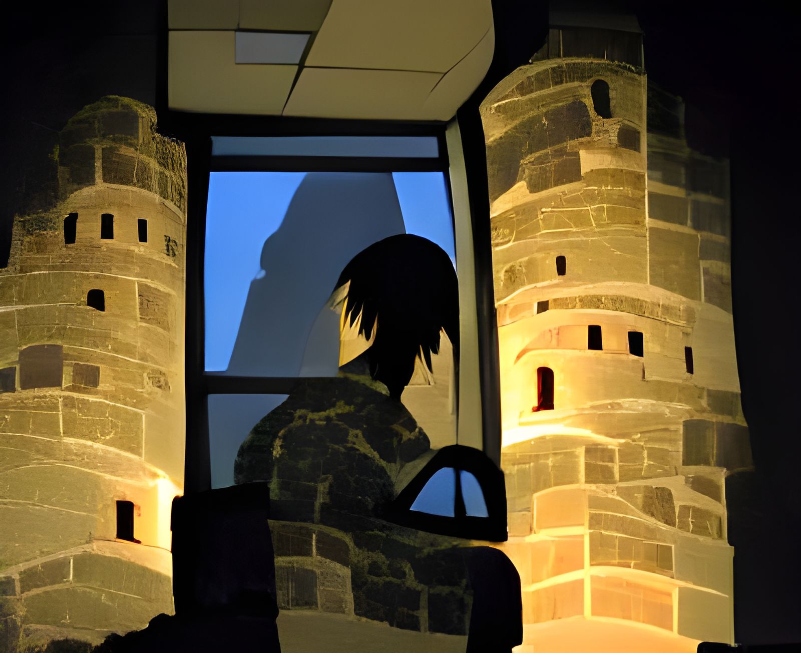 Silhouette Stares from Bright Tower Window