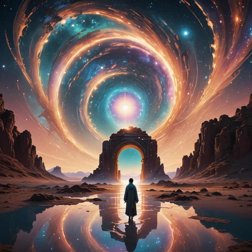 Mystical Portal Opens in Starry Expanse: Surreal Digital Art