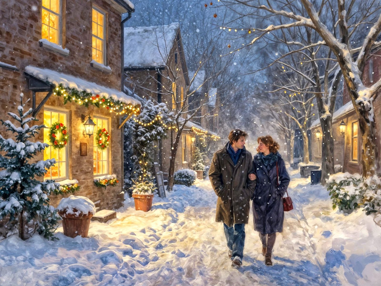 Cozy Christmas Eve Snowfall with Warm Window Lights