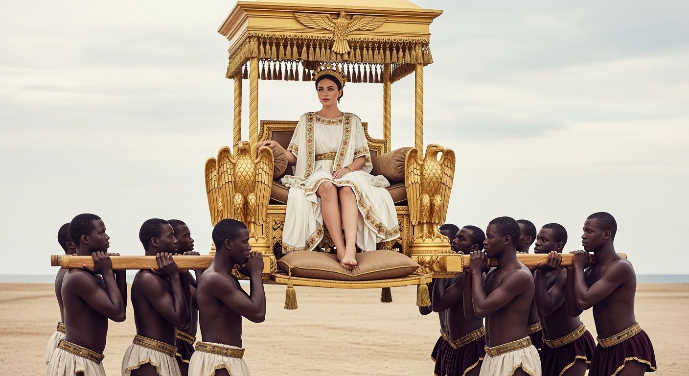 Regal Roman Empress on Imperial Litter Throne