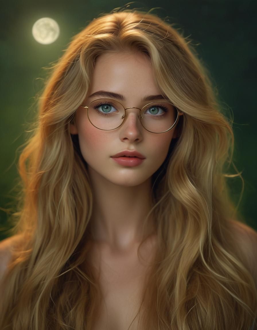 Blonde Beauty with Green Eyes in Rembrandt Lighting