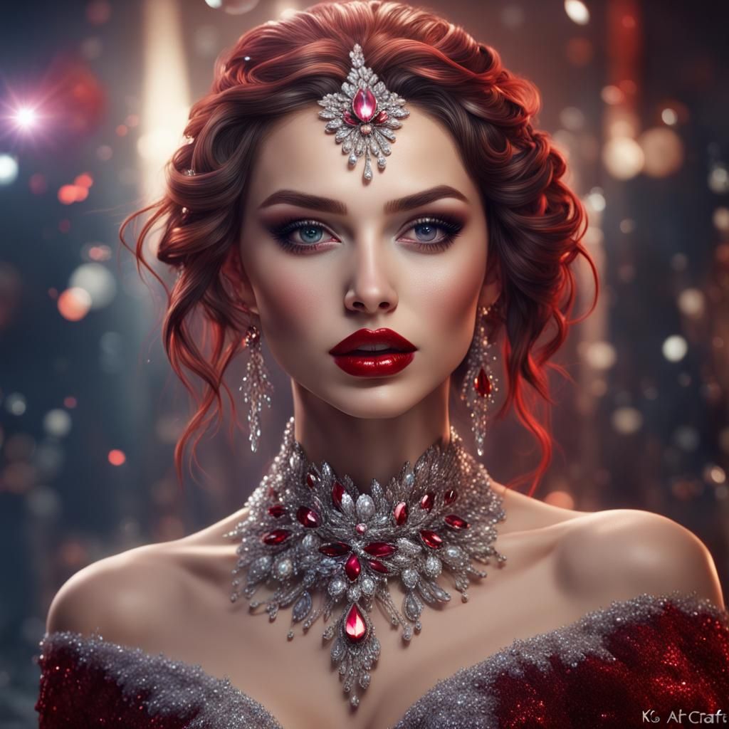 Beautiful Woman with Glitter Makeup, Detailed Matte Painting