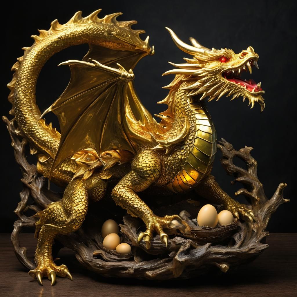 Golden Dragon Protecting Stained Glass Eggs