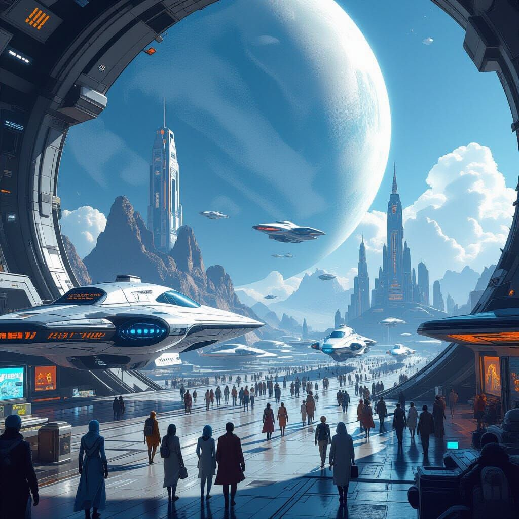 Cyberpunk Spaceport on Terraformed Moon