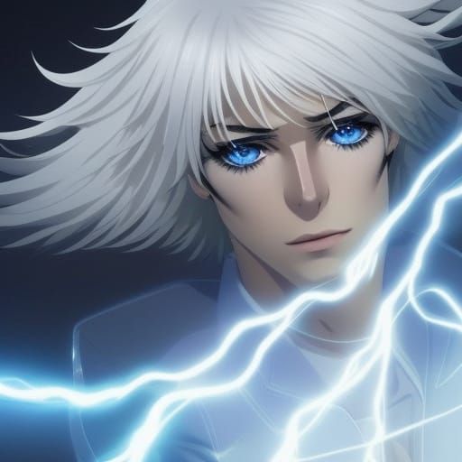 Anime Male with Blue Electricity Powers in Ghibli Style