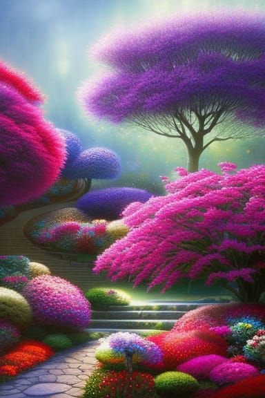 Enchanted Maximalist Garden in Anime Style