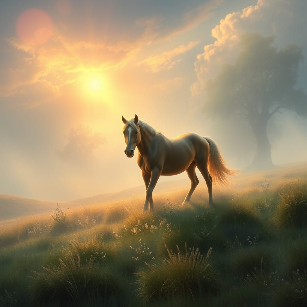 Majestic Horse in Enchanted Meadow