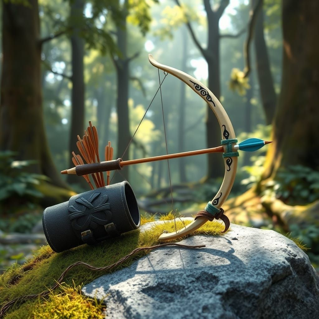 Miniature Bow and Arrow Set in Serene Forest Glade