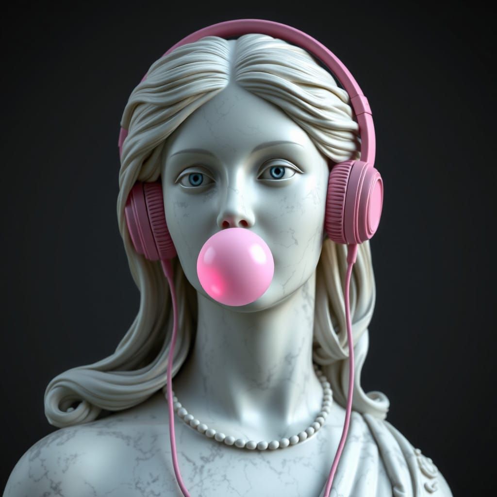 Elegant Daz3D Renaissance Woman Blows Pastel Bubblegum