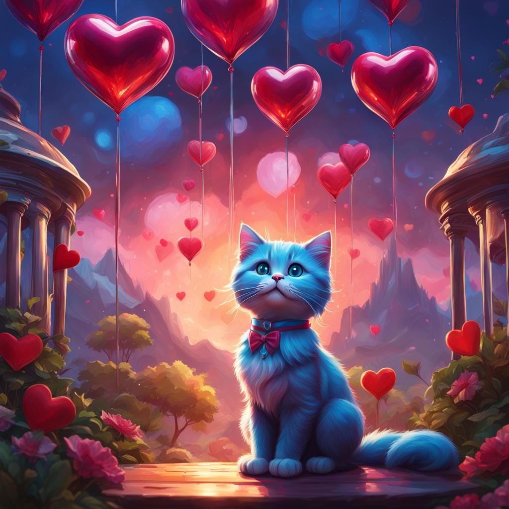 Cat Shows 'Love You' Sign, Art Nouveau Portrait