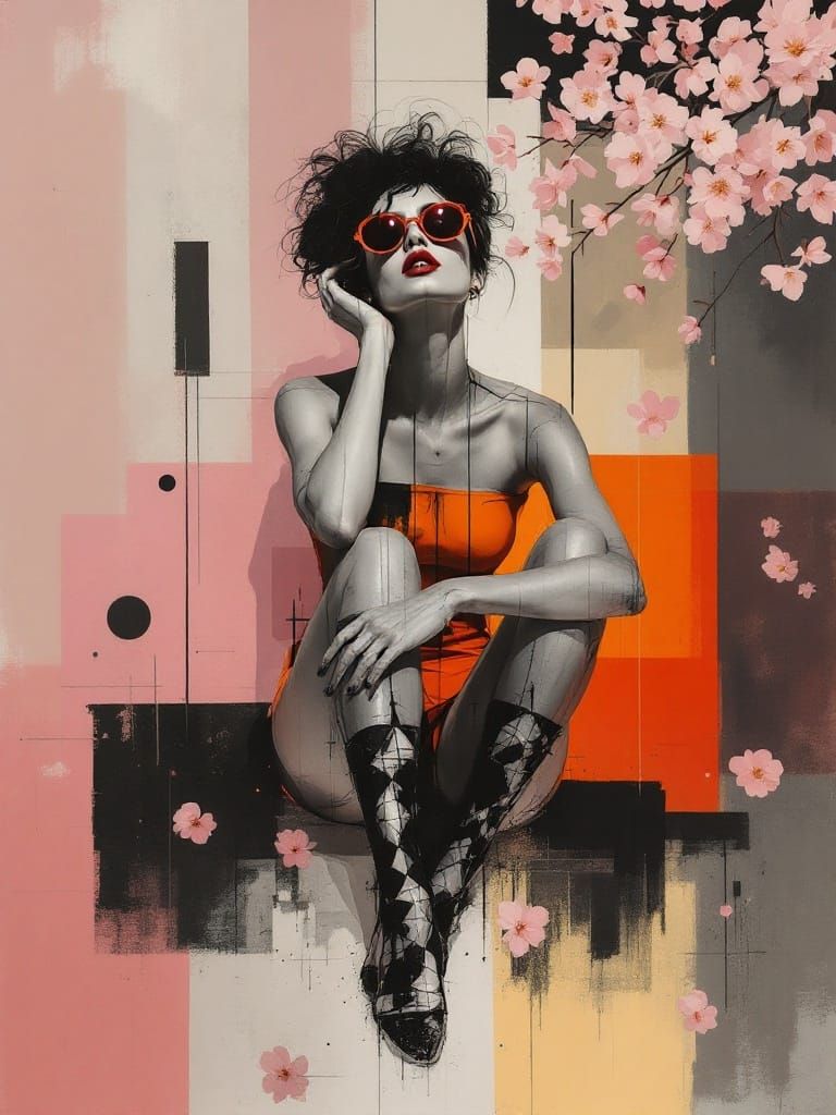 Fashion Editorial Fusion: Abstract Figure Study with Vintage...