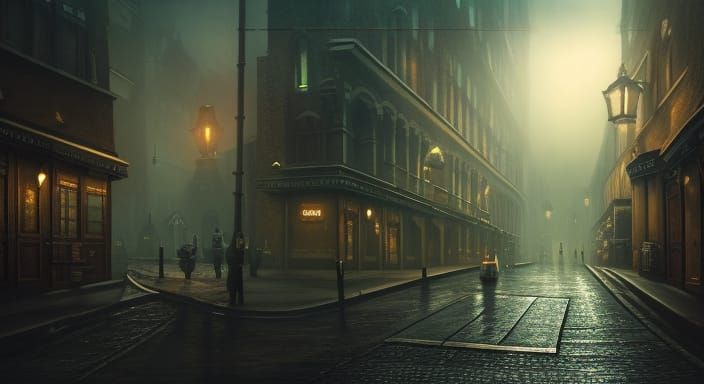 Mysterious Shadows in a London Street at Night