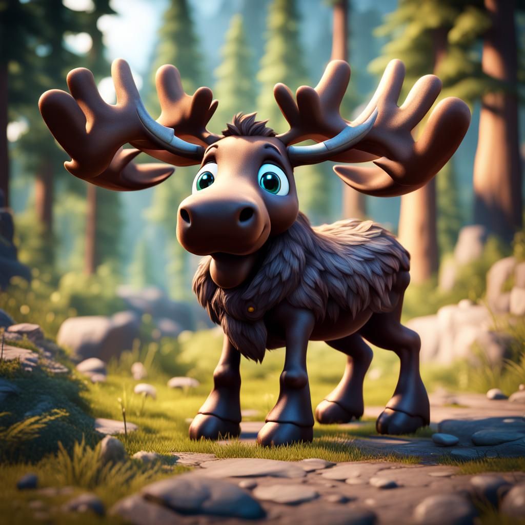 Cute Tiny Moose with Big Eyes in 3D