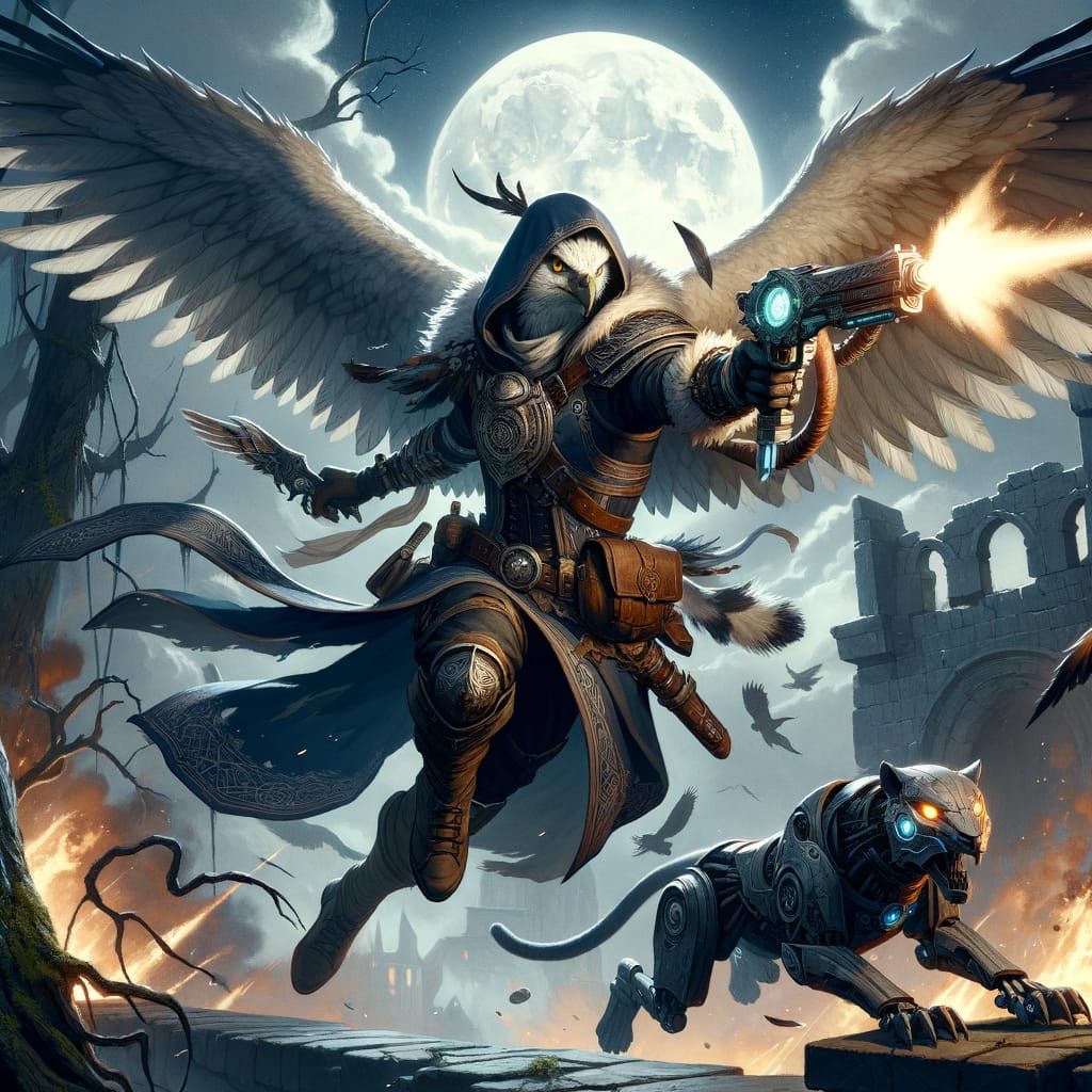 Anime Artificer Assassin Aven with Mechanical Panther