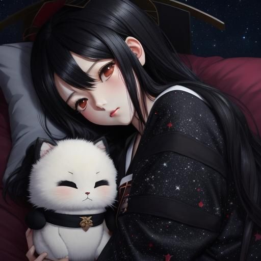 Chibi Girl Sleeping in Starry Anime Style