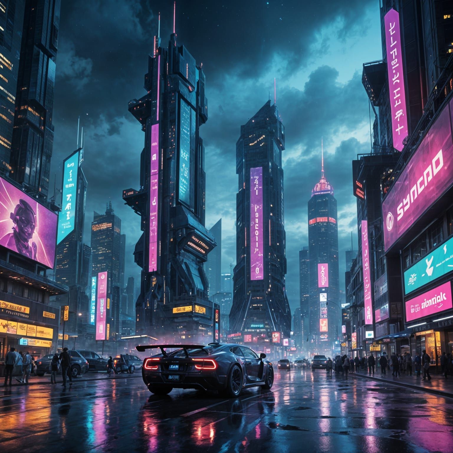 Cyberpunk Cityscape in Futuristic Metropolis Style