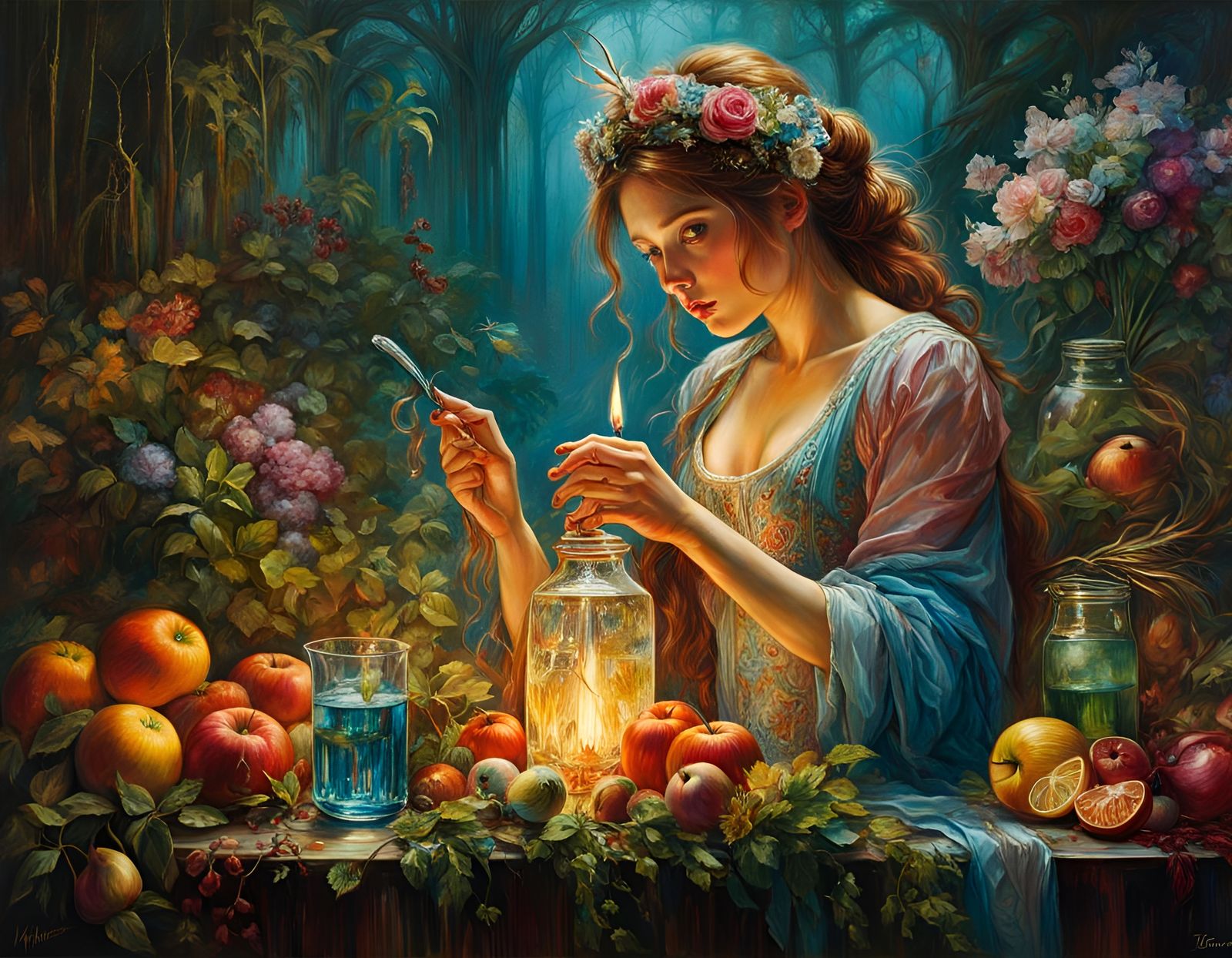 Bizarre Oil Painting with Sparkling Water and Dynamic Lighti...